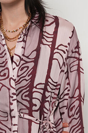 KADIN BELDEN BAĞLAMA DETAYLI DESENLİ GÖMLEK