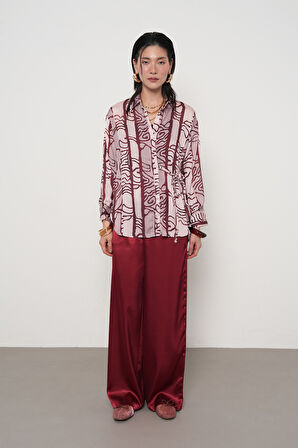 KADIN BELDEN BAĞLAMA DETAYLI DESENLİ GÖMLEK