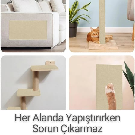 Kedi Tırmalama Halısı Yapışkanlı Her Yüzeye Uygulanabilir Kesilebilir Mobilya Koruyucu Mat (Krem, 40x50)