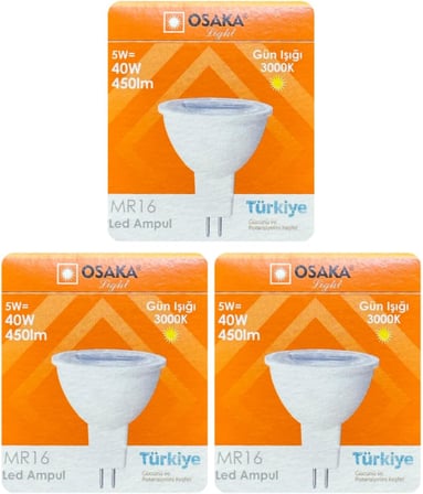 LED Çanak Ampul, 5W (40W), Sarı Işık 3000K, MR16 G4 Duylu, 3 Adet