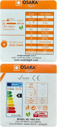 LED Çanak Ampul, 5W (40W), Sarı Işık 3000K, MR16 G4 Duylu, 3 Adet