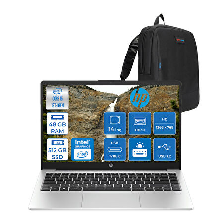 Hp 240 G10 Intel Core I5 1340P 48GB 512GB SSD 14" Freedos Taşınabilir Bilgisayar G108A555EAF17+ZETTAÇANTA