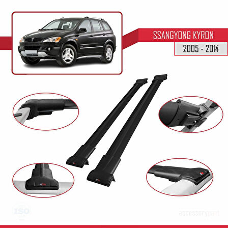 Ssangyong Kyron 2005-2014 Arası ile Uyumlu FLY Model Ara Atkı Tavan Barı Siyah 2 Adet