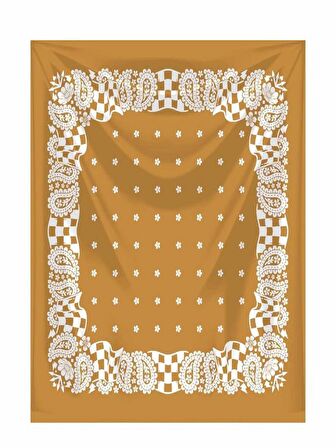 HARDAL ZEMİN ÜZERİNE BEYAZ DAMA DESENLİ KARE %100 PAMUK BANDANA 55X55 UNİSEX