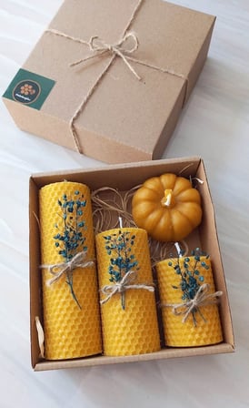 Dekoratif Doğal Petek Balmumu Mum Bal Kabağı Çiçekli Set Bal Mumu mum Hediyelik