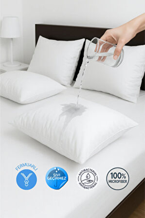 4 Adet Beyaz Fermuarlı Sıvı Geçirmez Yastık Alezi Yastık Koruyucu