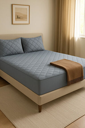 Renkli Gri Kapitone Yatak Koruyucu Fitted Ful Kenar Alez Çarşaf %100 Pamuk Tek Çift Battal 10 Ebat