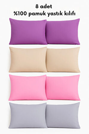 Ranforce %100 Pamuk Yastık Kılıfı 8 Adet 50*70 Kapaklı