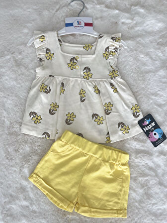 Papatya Baskılı Kolsuz Şortlu Takım