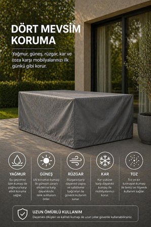 Bahçe Mobilya Brandası 260*160*75 Cm Masa Sandalye Koruma Örtüsü Gri Kılıf Su Geçirmez