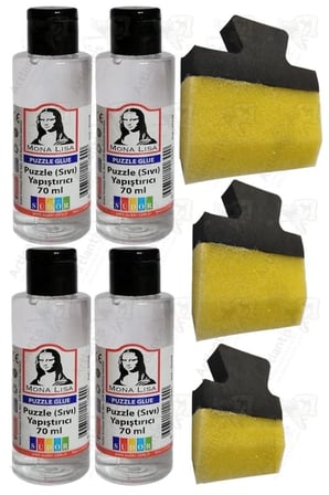 Puzzle Yapıştırıcı 70 ml 4 Adet ve Yassı Patpat Sünger Fırça Seti 3 lü Monalisa Yapboz Pazıl Yapıştırıcısı Şeffaf
