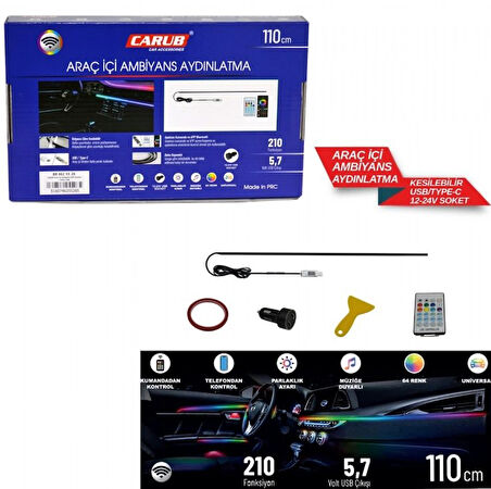 Araç İçi Ambiyans Aydınlatma Wifi Kontrol 12-24V USB 110 cm