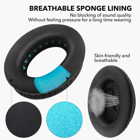 Bose Quiet Comfort için Yedek Kulak Pedleri 35 Kulak Yastığı Kiti Bose QC 35/35 II Kulaklıklar ile Uyumlu Protein Deri Hafıza Köpüğünden (Siyah)