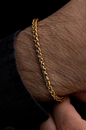 18 Ayar Gerçek Altın Kaplama Spiga Model Çelik Bileklik - Erkek Bileklik