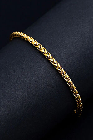 18 Ayar Gerçek Altın Kaplama Spiga Model Çelik Bileklik - Erkek Bileklik