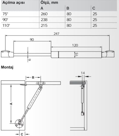 Runa Gazlı Piston Amortisör 60N (2, Beyaz)