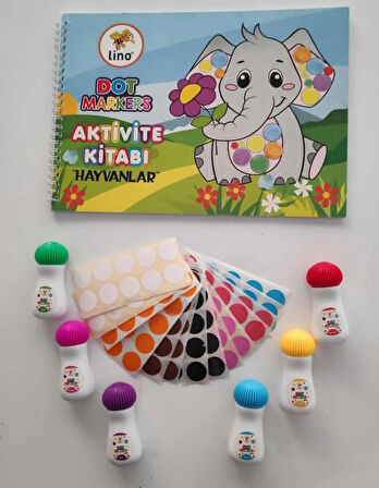 6’lı Mini Dot Marker Kalemi + Dot Marker Boya Kitabi + Nokta Etiket Hediyeli Set