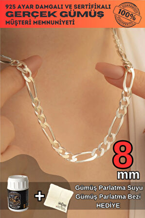 Kadın Kolye - 8mm 925 Ayar Figaro Model Kadın Gümüş Kolye