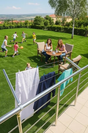 Made Balkon Çamaşır Kurutmalığı, Alüminyum, Yuvarlak, Sabit, Yüksek Kalite, Dayanıklı Çamaşırlık, 6 m Kaplamalı İp Dahil