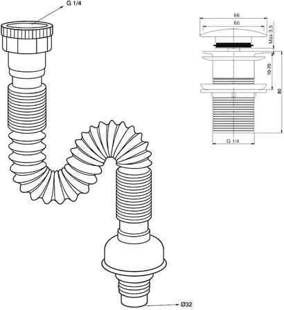 Fause Pop-up Basmalı Beyaz Seramik Başlıklı Lavabo Sifonu KSF103-W