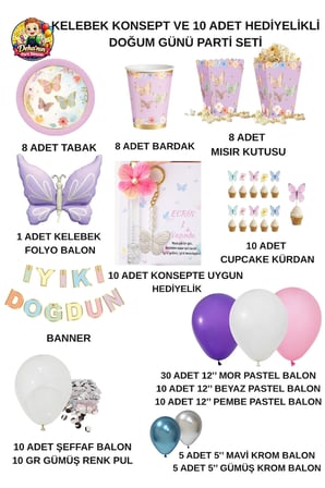 Dehaparty Kelebek Konsept Doğum Günü Parti Seti 8 Kişilik Gold