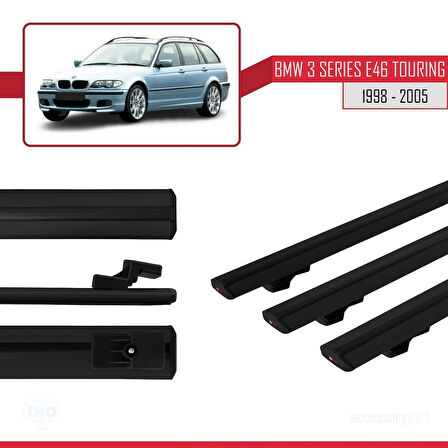 BMW 3 Serisi (E46) Touring 1999-2005 Arası ile Uyumlu BASIC Model Ara Atkı Tavan Barı Siyah 3 Adet