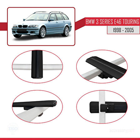 BMW 3 Serisi (E46) Touring 1999-2005 Arası ile Uyumlu BASIC Model Ara Atkı Tavan Barı Siyah 3 Adet