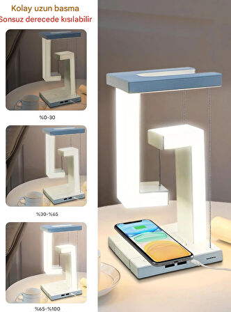 QASUL Kablosuz Şarj Cihazı Masa Lambası, Çift USB Bağlantı Noktası ve 3 Işık Modu Dokunmatik Lamba, Ofis, Yatak Odası, Oturma     (Tensegri )masa lambası, dengeli süspansiyonun fizik prensibi kullanılarak gerilim yapısı ile tasarlanmıştır. Ayırt edic
