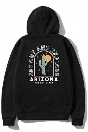 Get Out And Explore Arizona Tasarımlı Beyaz Kapüşonlu Pamuk 3 Iplik Hoodie Sweatshirt