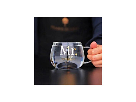 Mr.right (ERKEK HAKLI) Model Kulplu Borosilikat Cam Bardak Kupa 400ml