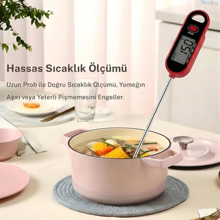 NPT16K Geniş Ekranlı ve Uzun Çelik Problu Hızlı Dijital Gıda Termometresi, Mutfak ve Et Derecesi