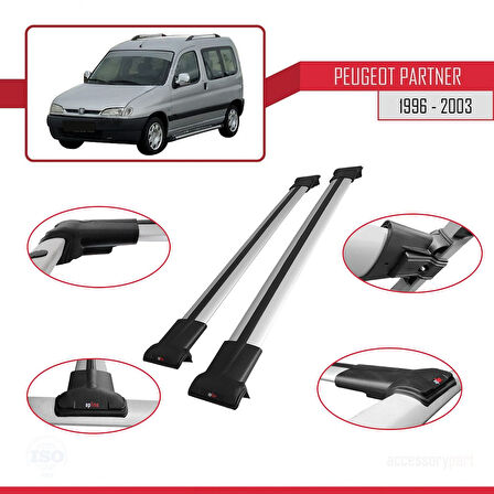 Peugeot Partner Pre-Facelift 1996-2003 Arası ile Uyumlu FLY Model Ara Atkı Tavan Barı Gri 2 Adet