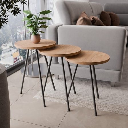Eco Room Güneş 3'lü Zigon Sehpa - Atlantik Çam - 47x33,6x33,6 cm