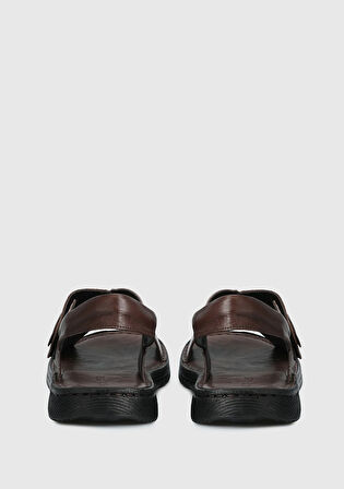 Kahve Deri Erkek Düz Sandalet