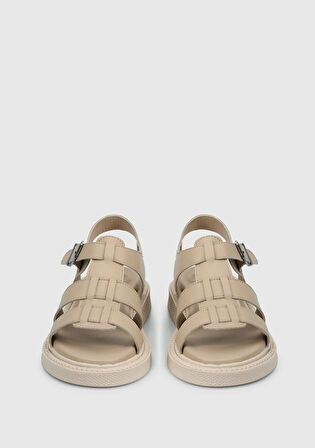 Bej Deri Kadın Düz Sandalet