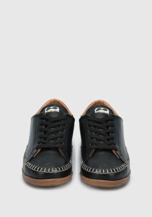 Siyah Deri Kadın Ayakkabı