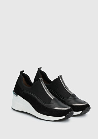 Siyah Deri Kadın Sneaker
