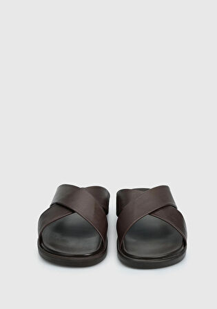 Kahve Deri Erkek Konfor Terlik