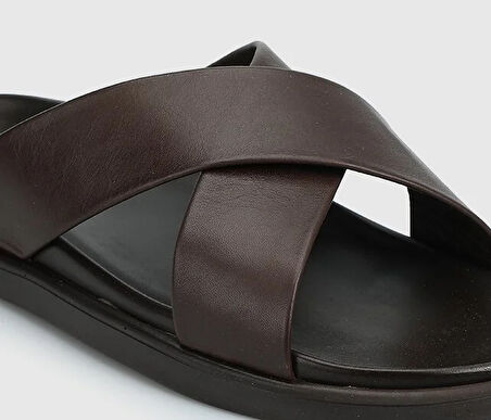 Kahve Deri Erkek Konfor Terlik