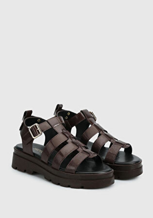 Kahve Kadın Düz Sandalet