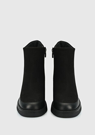 Siyah Deri Kadın Bootie