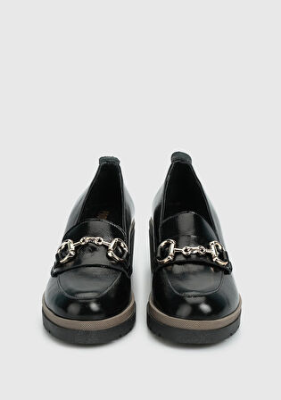 Siyah Deri Kadın Ayakkabı