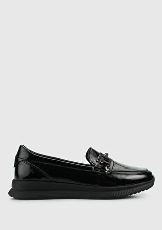 Siyah Deri Kadın Ayakkabı