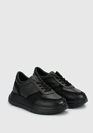 Siyah Deri Kadın Sneaker