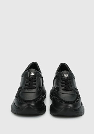 Siyah Deri Kadın Sneaker