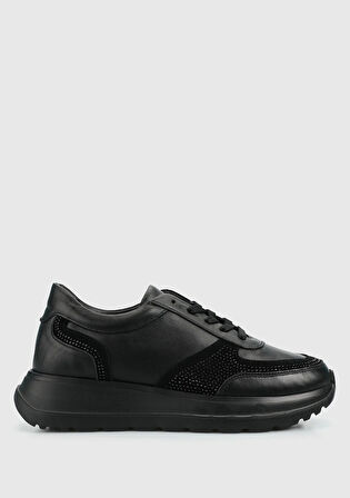 Siyah Deri Kadın Sneaker