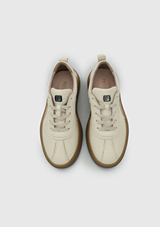 Ekru Deri Kadın Sneaker