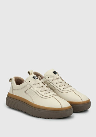 Ekru Deri Kadın Sneaker
