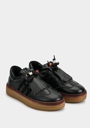 Siyah Deri Kadın Sneaker