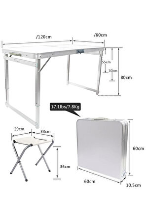 FUNKY CHAIRS Tabureli Deluxe Katlanabilir Piknik Masası Seti -Gri